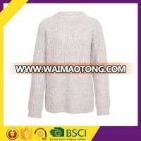 White color long sleeve round collar hand made knit ugly wool sweater design