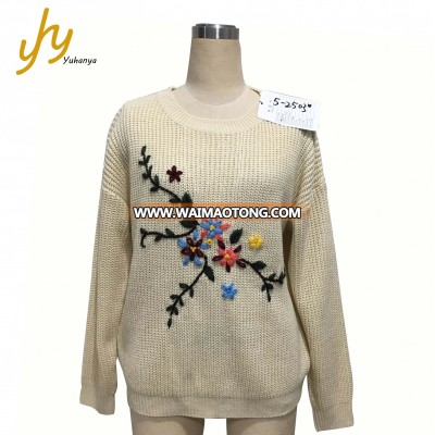 New Design Round Neck Hand Embroidery Girl Sweater