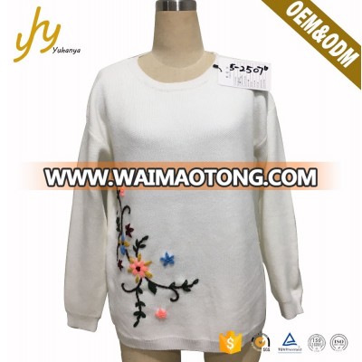 High Quality Soft White Customized Hand Embroidery Cotton Wool Sweater