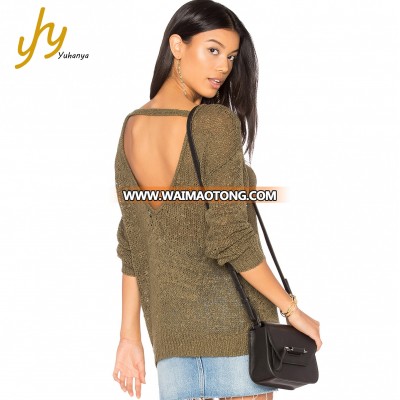 Fall Back V Neck Green Loose Sex Women Sweater Sale